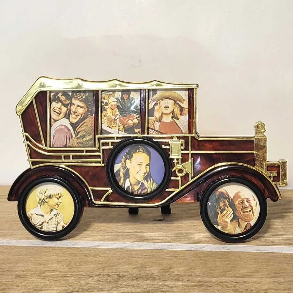 Vintage Novelty Antique Car Multi Photo Frame Tortoiseshell Gold Tone Hong Kong